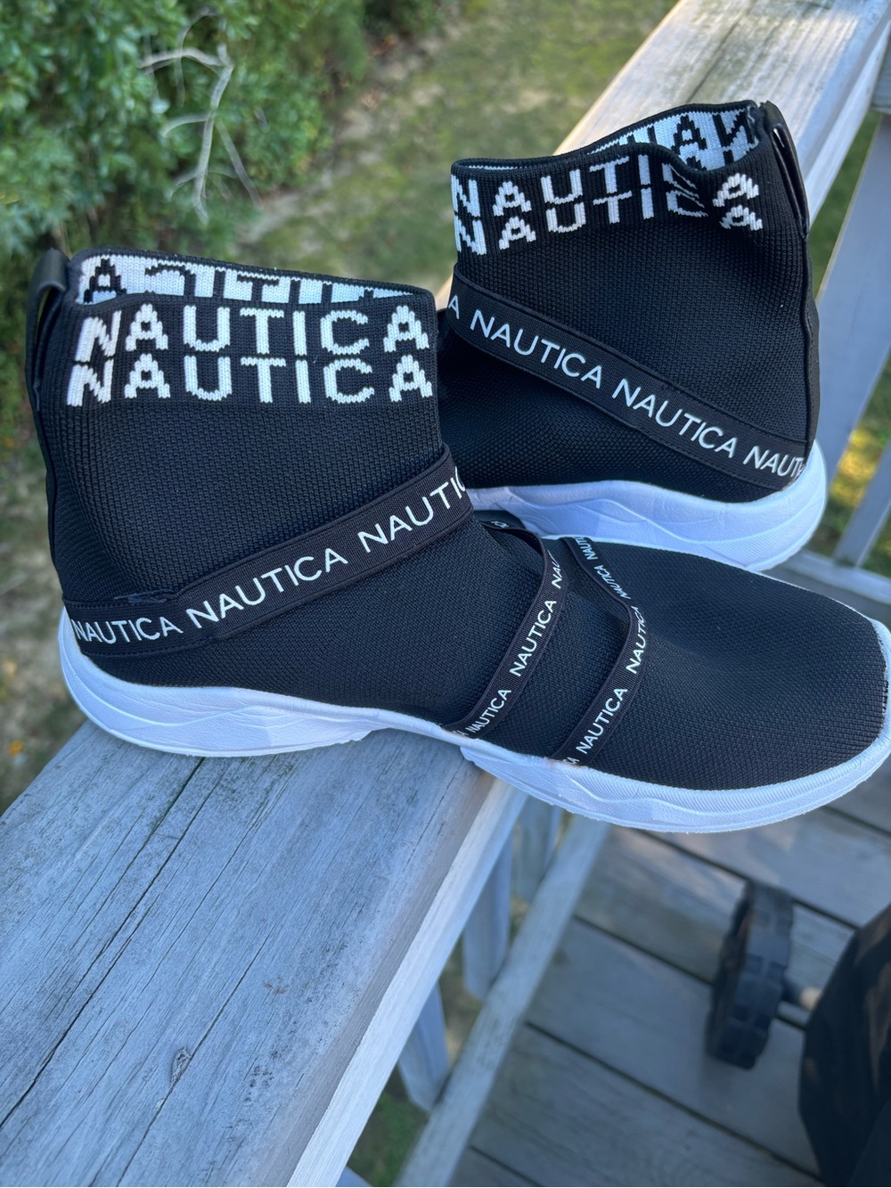 Nautica Kids Black and White Knit High-Top Slip-On Sneakers
